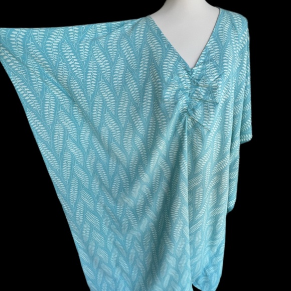 0109/ Pale Teal Leaf Pattern Kaftan, Long Kaftan - Picture 5 of 14